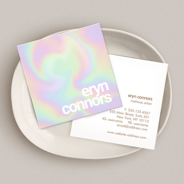 Bold Font Holographic Square Business Card (Creator Uploaded)