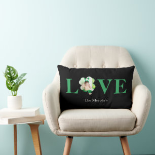 Bold Font Love Photo Shamrock St. Patrick's Day Lumbar Cushion