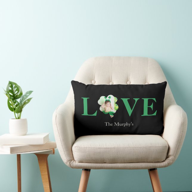 Bold Font Love Photo Shamrock St. Patrick's Day Lumbar Cushion (Chair)