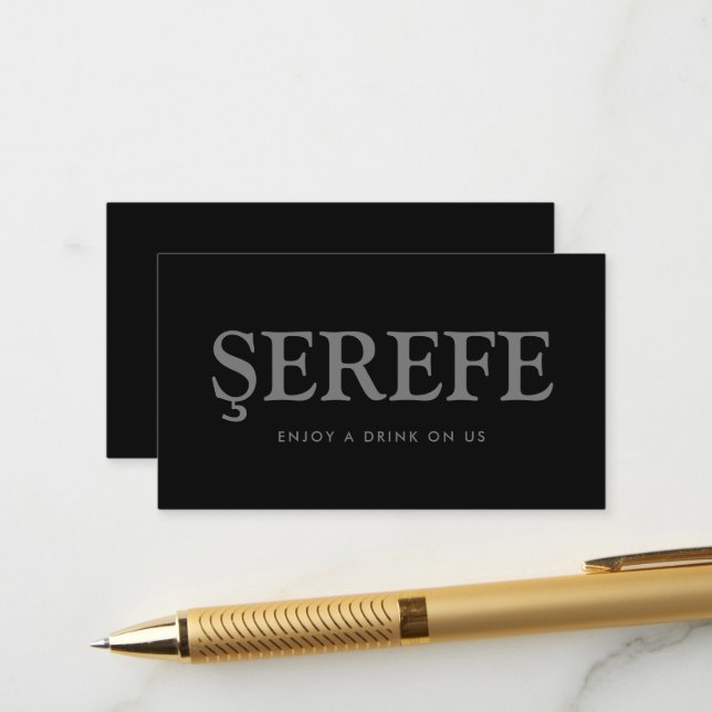 Bold Font "Şerefe" Turkish Free Drinks Ticket Enclosure Card (Front/Back In Situ)