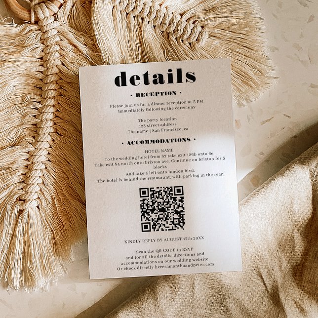 Bold font wedding details Qr code modern white Enclosure Card (Bold font wedding details Qr code modern white Enclosure Card)
