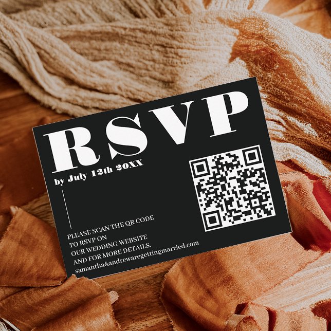 Bold font wedding rsvp Qr code white on black Enclosure Card (Bold font wedding rsvp Qr code white on black Enclosure Card)