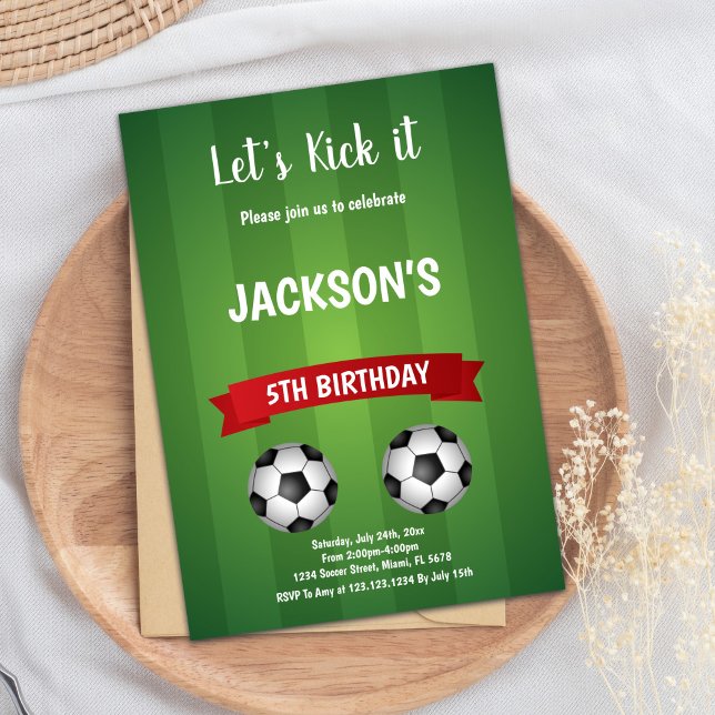 Bold Football Party Theme for Kids Invitation (Red Soccer Birthday Invitations)