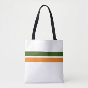 Bold Forest Green Orange Racing Stripes On White Tote Bag