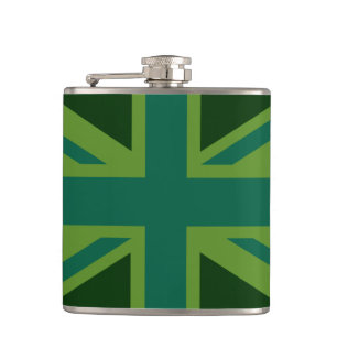 Bold Forest Green Union Jack Hip Flask