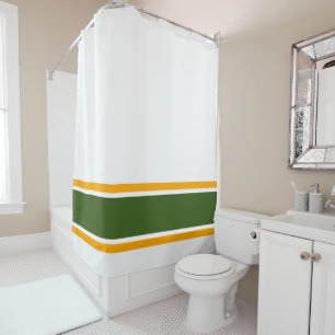 Bold Forest Green Yellow Racing Stripes On White Shower Curtain