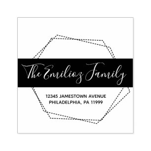 Bold Frame Dotted Script Family Address Rubber Stamp