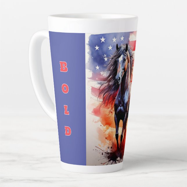 Bold, Free, Patriotic Horse Latte Mug (Left Angle)