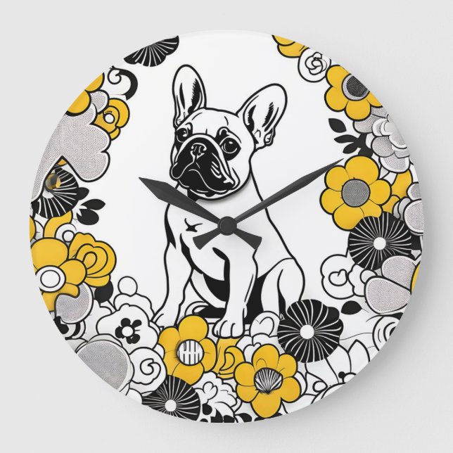 Bold French Bulldog Pop Art Portrait Large Clock (Front)