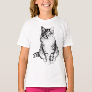 Bold Front View Tabby Cat Ink Illustration T-Shirt