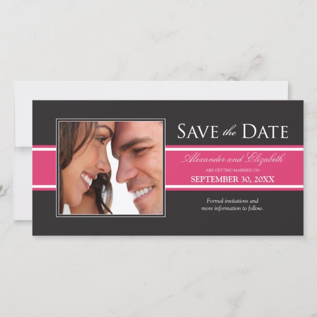 Bold Fuchsia Stripe Save the Date Announcement (Front)