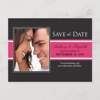Bold Fuchsia Stripe Save the Date Postcard