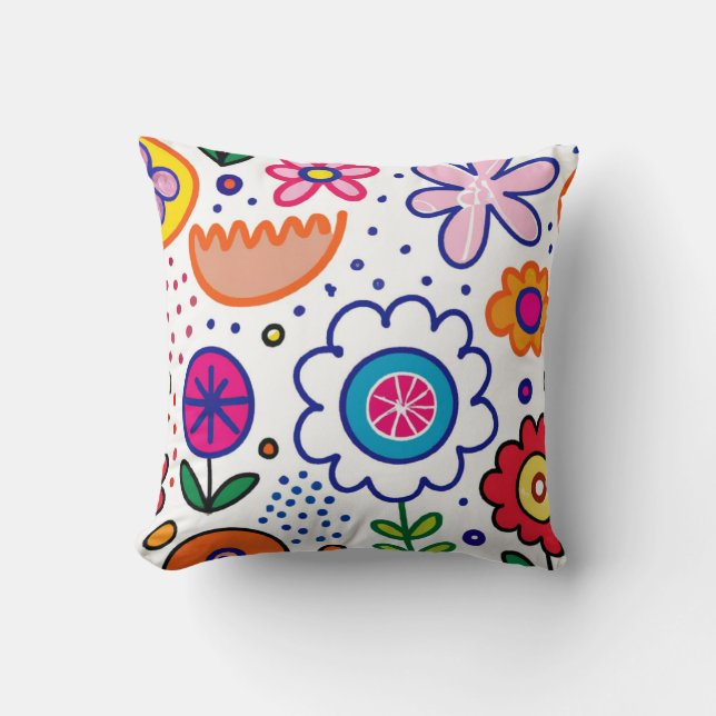 bold fun flowers in bright colours cushion (Front)