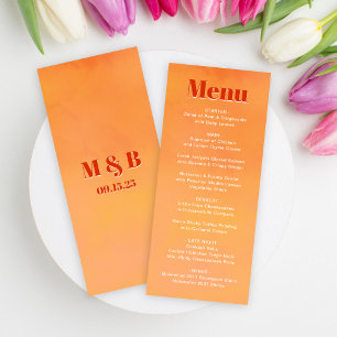 Bold Fun Modern Orange Sunset Monogram Wedding Menu