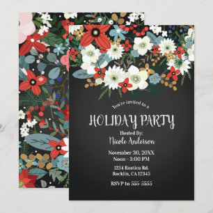 Bold Funky Colourful Floral Dark Chic Holiday Part Invitation
