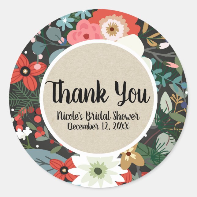 Bold Funky Colourful Floral Dark Chic Wedding Favo Classic Round Sticker (Front)