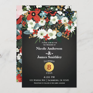 Bold Funky Colourful Floral Dark Chic Wedding Invitation