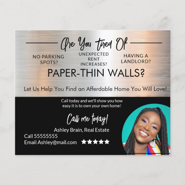 Bold & Funky metal Real Estate Renters Postcards Flyer (Front)