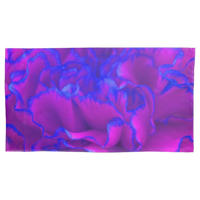 Bold Fuschia Pink and Blue Carnation Flower Pillowcase (Front-Left)