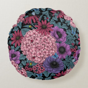 Bold garden florals round cushion