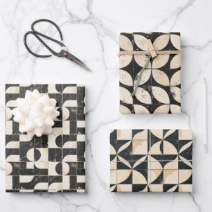  Bold Geometric Abstract Pattern – Black & Cream Wrapping Paper Sheet