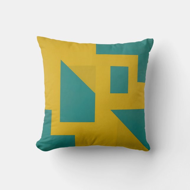 Bold Geometric Abstract Yellow Teal Cushion (Front)