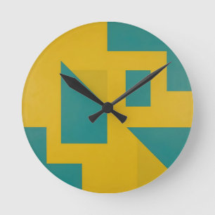 Bold Geometric Abstract Yellow Teal Round Clock