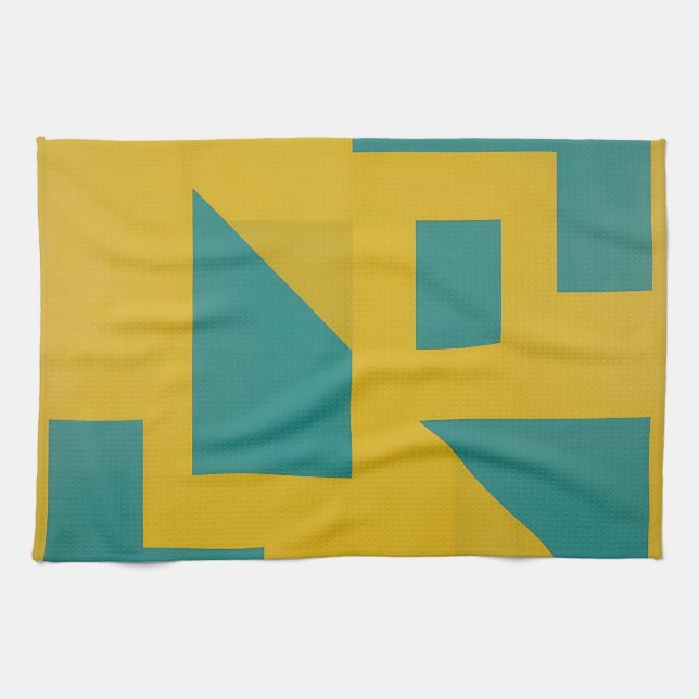 Bold Geometric Abstract Yellow Teal Tea Towel (Horizontal)