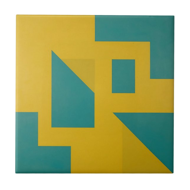 Bold Geometric Abstract Yellow Teal Tile (Front)