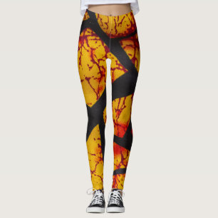 Bold Geometric African Wax Print Fabric - Gold, Re Leggings