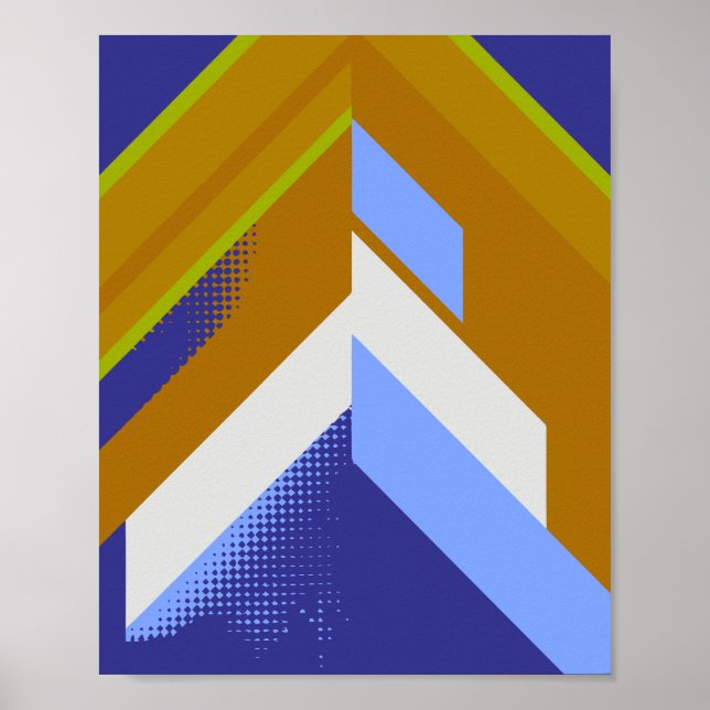 Bold Geometric Arrow Abstract in Blue & Orange Poster (Front)