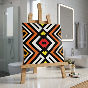 Bold Geometric Aztec Orange Black Chevron Pattern Tile