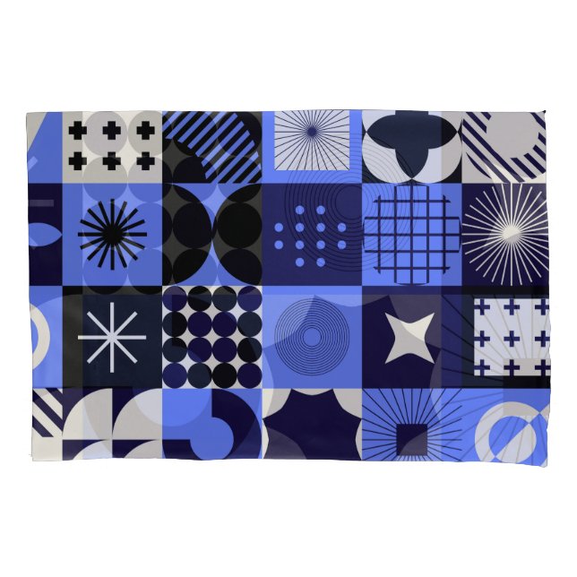 Bold Geometric Bauhaus Retrofuturistic Pattern Pillowcase (Front)