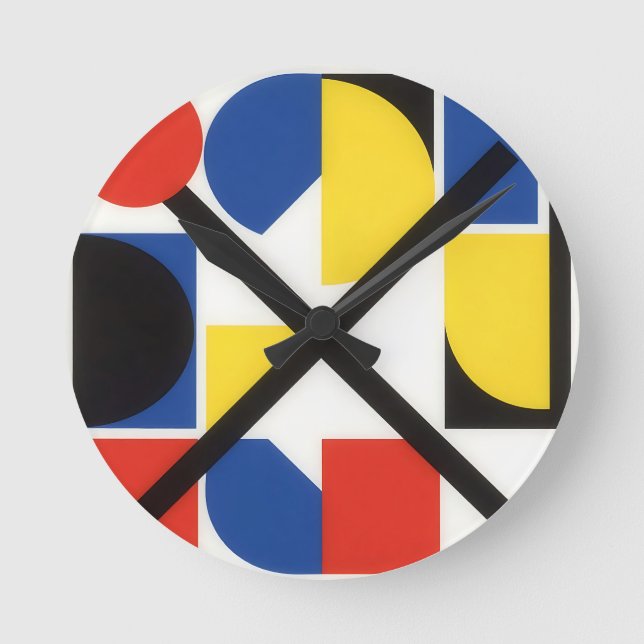 Bold Geometric Bauhaus Suprematist Art Round Clock (Front)