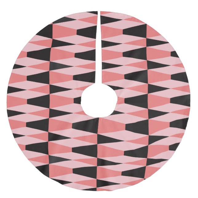 Bold Geometric Black Pink Pattern Brushed Polyester Tree Skirt (Front)