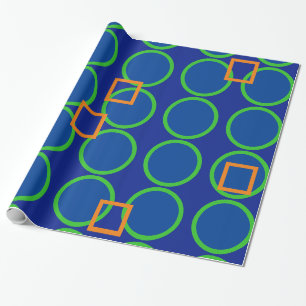 bold geometric blue orange gift wrap