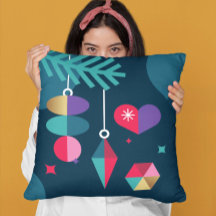 Bold Geometric Christmas Decorations Throw Pillow