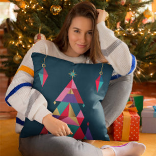  Bold Geometric Christmas Tree Throw Pillow