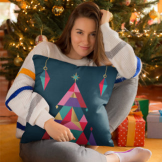 Bold Geometric Christmas Tree Throw Pillow