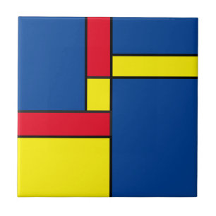 Bold Geometric Design in Red, Blue and Yellow Tile