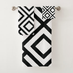 Bold Geometric Diamond Black White Pattern Bath Towel Set