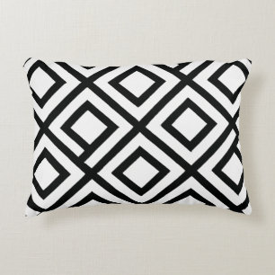 Bold Geometric Diamond Black White Pattern Decorative Cushion