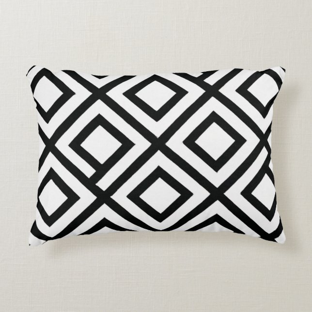Bold Geometric Diamond Black White Pattern Decorative Cushion (Front)