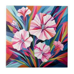 Bold Geometric Dianthus Flowers Tile