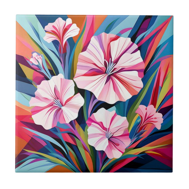 Bold Geometric Dianthus Flowers Tile (Front)