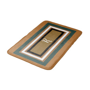 Bold Geometric Green Bronze Copper Monogram Bath Mat