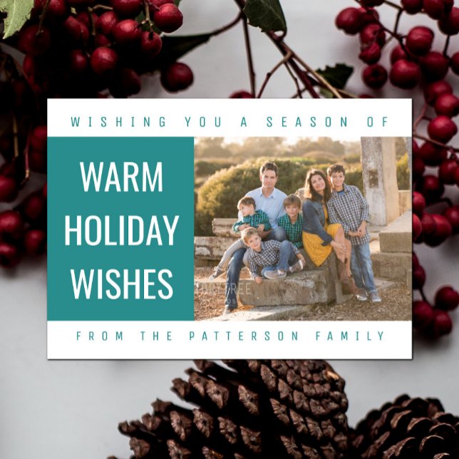 Bold Geometric Holiday Photo Card | Teal (Teal Bold Geometric Holiday Photo Card)