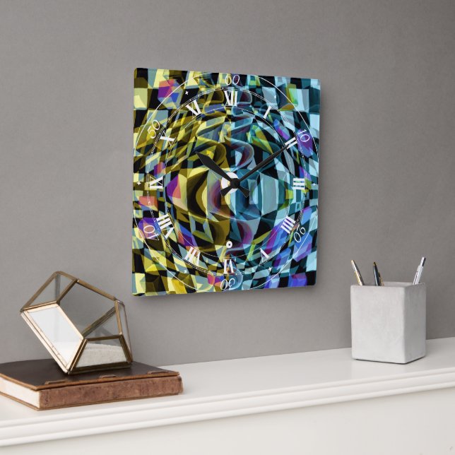 Bold Geometric Mosaic Modern Abstract Square Wall Clock (Office)