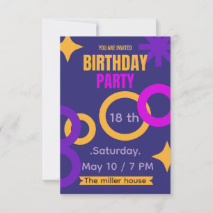Bold Geometric Neon 18th Birthday Party Invitation