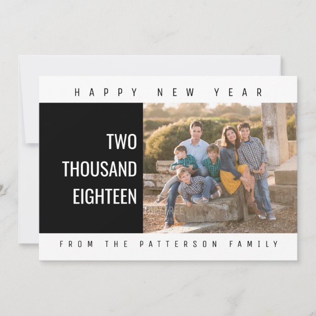 Bold Geometric New Year's Photo Card | Black (Front)